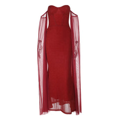 Off shoulder long sleeve mesh tube maxi dress