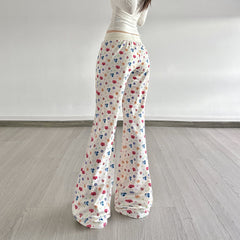 Drawstring print contrast low rise wide leg pant