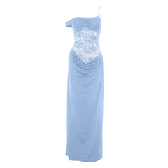 Ruched lace irregular button cami maxi dress