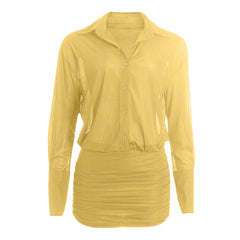 Long sleeve turnover collar button chiffon mini dress