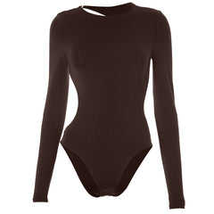 Crewneck long sleeve button backless bodysuit