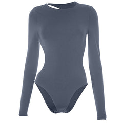 Crewneck long sleeve button backless bodysuit