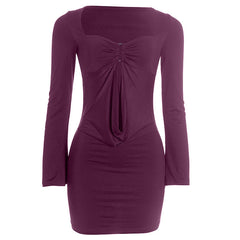 Hollow out long sleeve ruched solid cut out mini dress