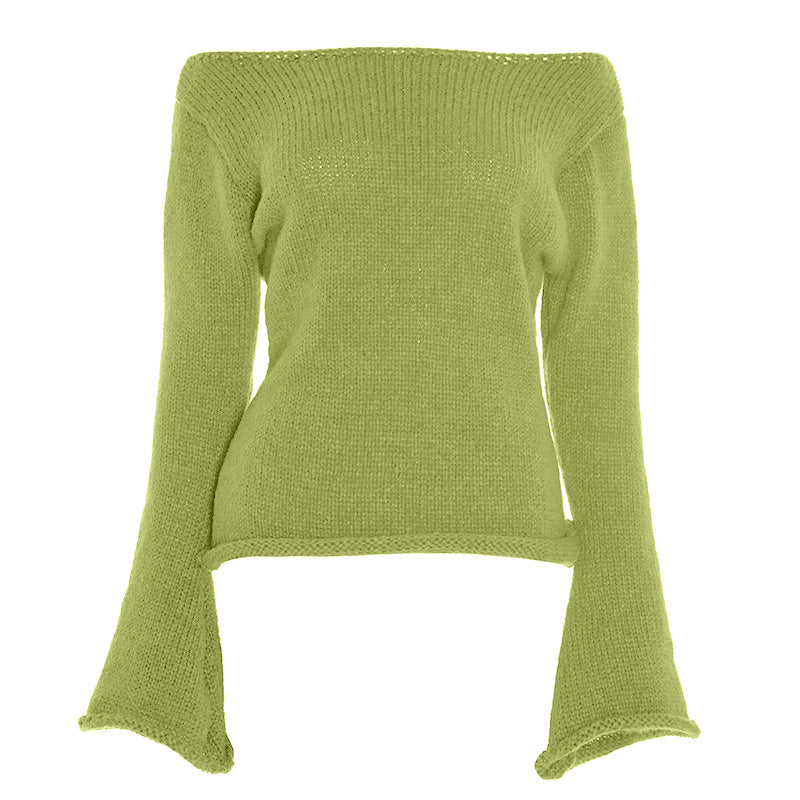 Long flared sleeve off shoulder solid top