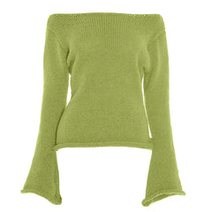 Long flared sleeve off shoulder solid top