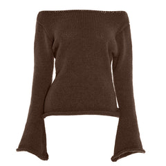 Long flared sleeve off shoulder solid top