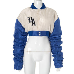 Ruched long sleeve button embroidery top
