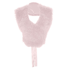 Halter fluffy self tie v neck backless top