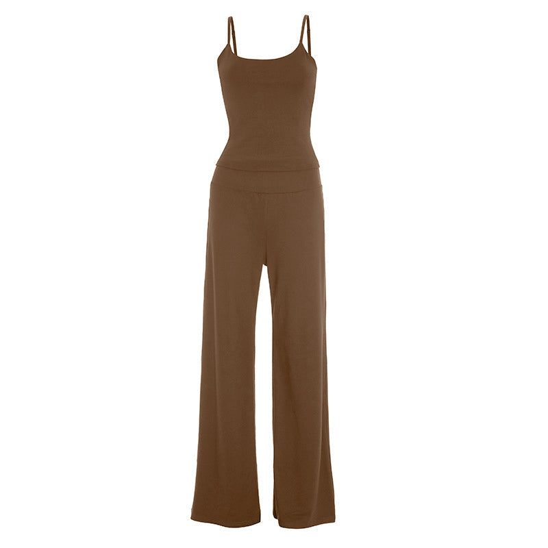 U neck solid backless cami pant set