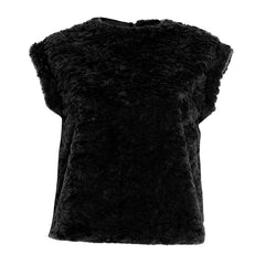 Cap sleeve fluffy crewneck button top