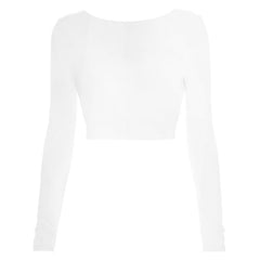 Long sleeve backless button crop top