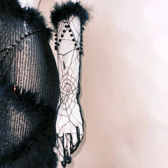 V neck fluffy spider applique hollow out cut out maxi dress