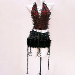 Halter rivet applique metal chain lace up top
