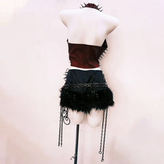 Halter rivet applique metal chain lace up top