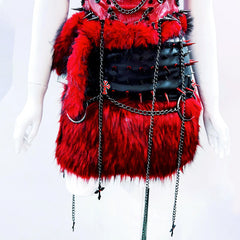 Metal chain o ring fluffy PU leather tube top
