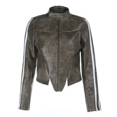 Long sleeve zip-up button high neck top