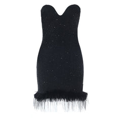 Sweetheart neck fluffy glitter mini dress