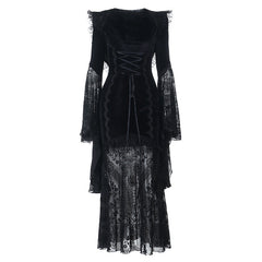 Hoodie long flared sleeve velvet maxi dress