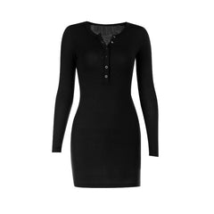 Long sleeve ribbed solid button mini dress