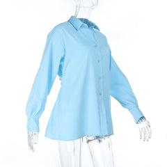 Turnover collar long sleeve button solid top