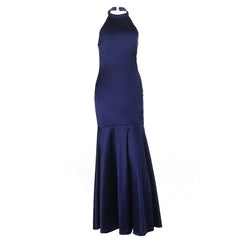 Halter satin backless zip-up maxi dress