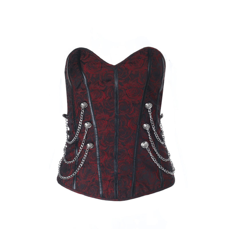 Sweetheart neck corset zip-up metal chain top