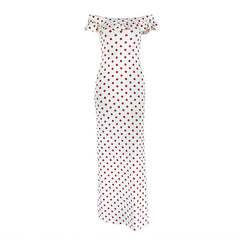 Off shoulder polka dot mesh maxi dress