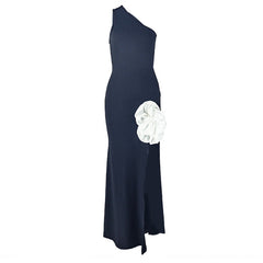 Flower applique one shoulder slit maxi dress
