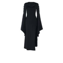 Long flared sleeve hollow out high slit cut out maxi dress