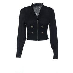 Long sleeve zip-up v neck top