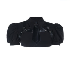 Turnover collar puff sleeve shrug top