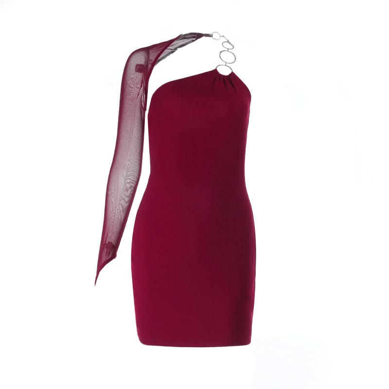 One shoulder o ring backless mini dress