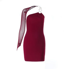 One shoulder o ring backless mini dress