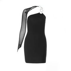 One shoulder o ring backless mini dress