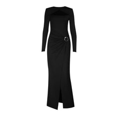 Long sleeve hollow out o ring slit cut out maxi dress