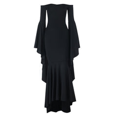 Long flared sleeve off shoulder solid maxi dress