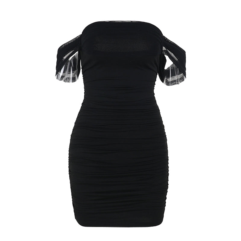 Off shoulder ruched solid tube mini dress