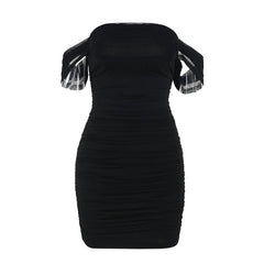 Off shoulder ruched solid tube mini dress