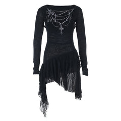 Long sleeve hoodie irregular chain pattern mini dress
