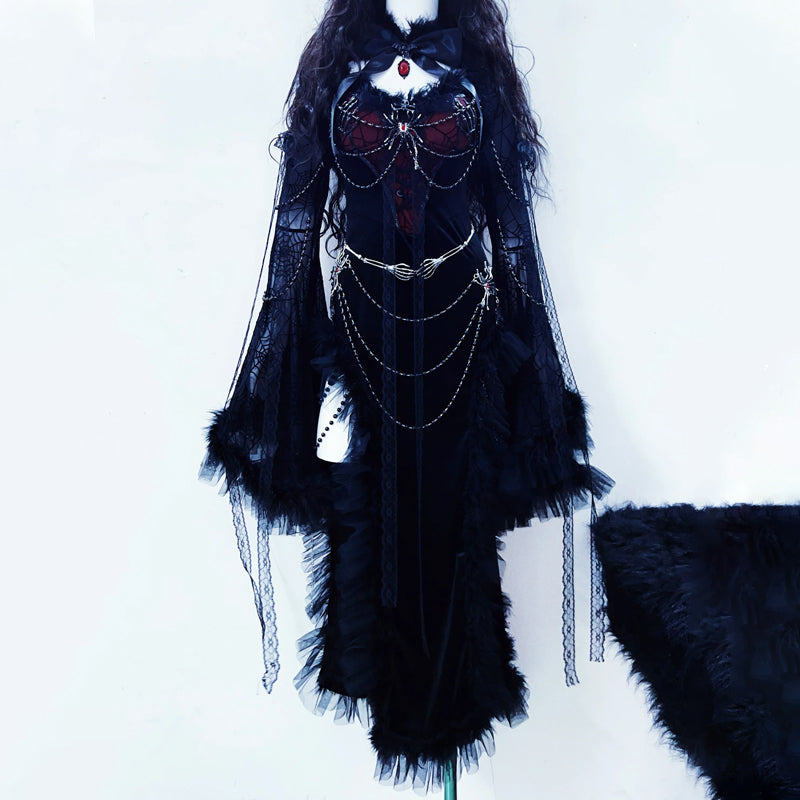 Beaded spider applique long sleeve maxi dress