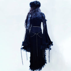 Beaded spider applique long sleeve maxi dress
