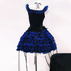 Ruffle flower applique square neck zip-up mini dress