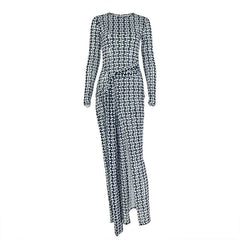Long sleeve crewneck slit mesh maxi dress
