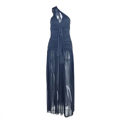 One shoulder ruched irregular slit maxi dress