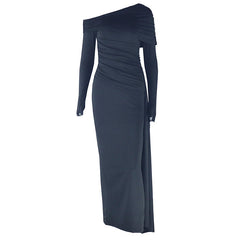 Irregular long sleeve one shoulder maxi dress