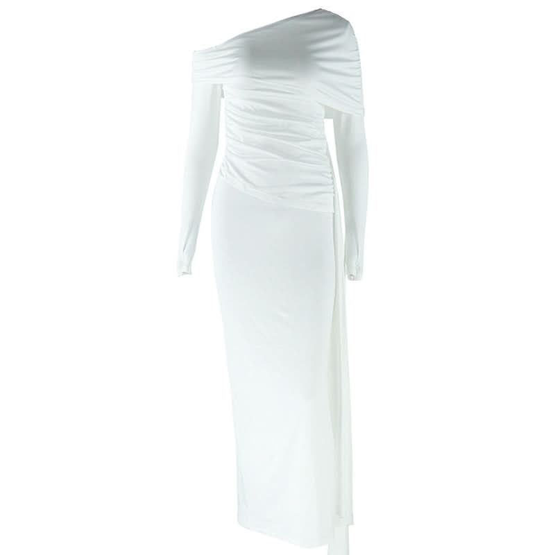 Irregular long sleeve one shoulder maxi dress