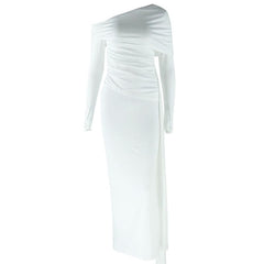 Irregular long sleeve one shoulder maxi dress