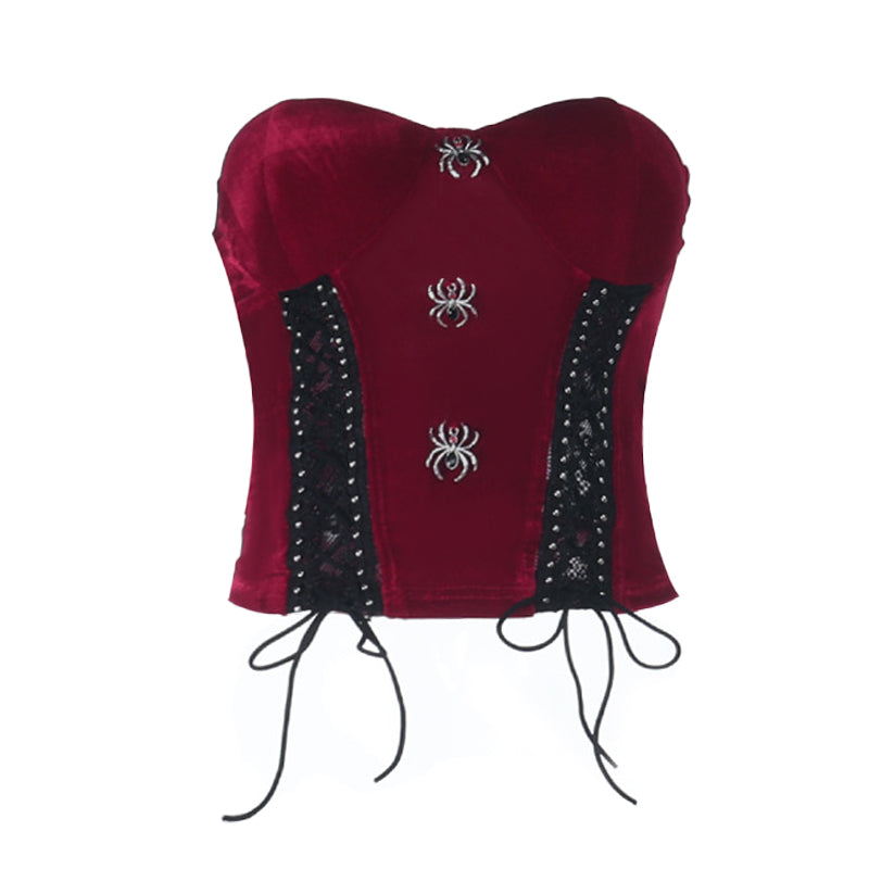 Sweetheart neck spider applique velvet tube top