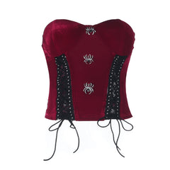 Sweetheart neck spider applique velvet tube top
