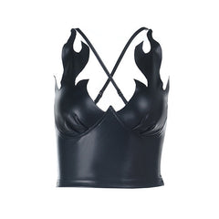 Cross back PU leather zip-up cami top